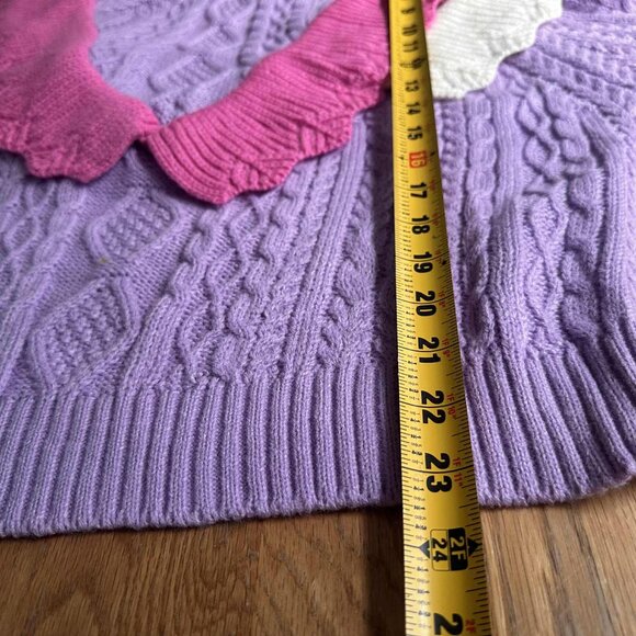Strut & Bolt cable knit sweater, crew neck, ruffle detailing, V-front size L - Picture 9 of 14